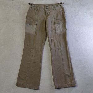 Stylish Tan Boot Cut Cargo Pants, Adjustable Waist, Snap Pocket Y2K/Preppy/Punk